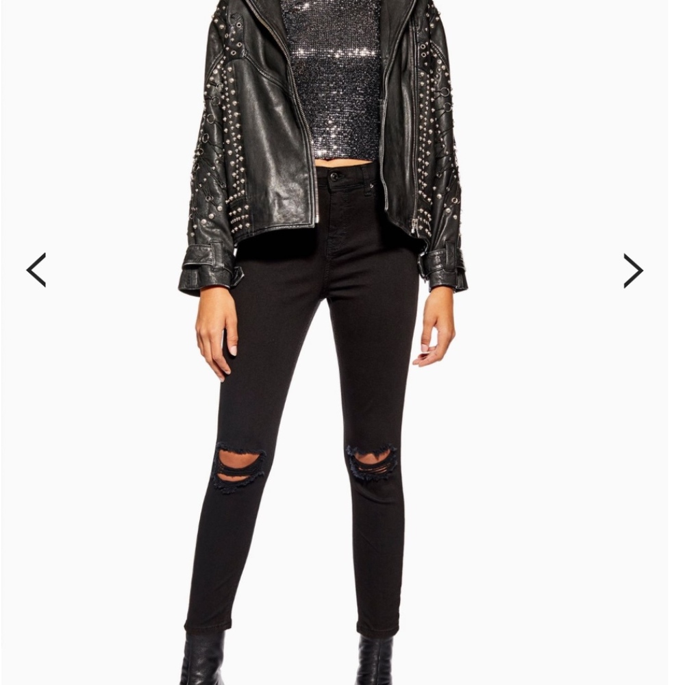 TopShop Jamie High Waist Ripped Black Jeans Petite